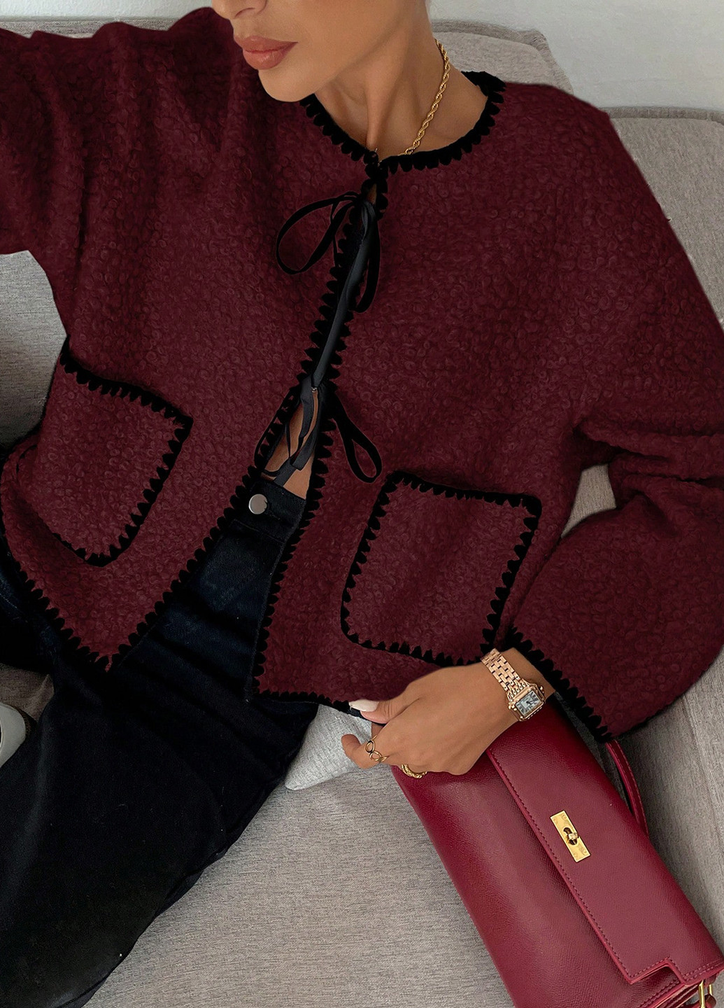 Темно-бордовый женский жакет SHEIN однотонный - демисезонный
