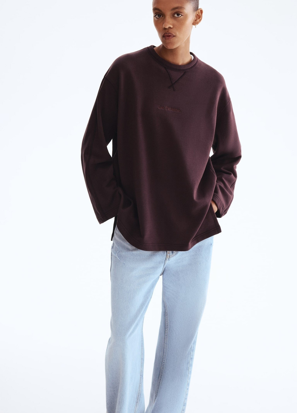 Коричневий світшот H&M напис вишивка (365968167)