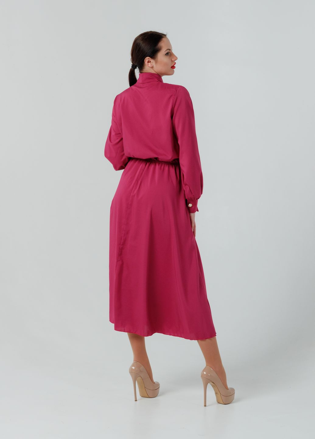 Темно-розовое кэжуал платье so-78307-pnk клеш Alpama однотонное