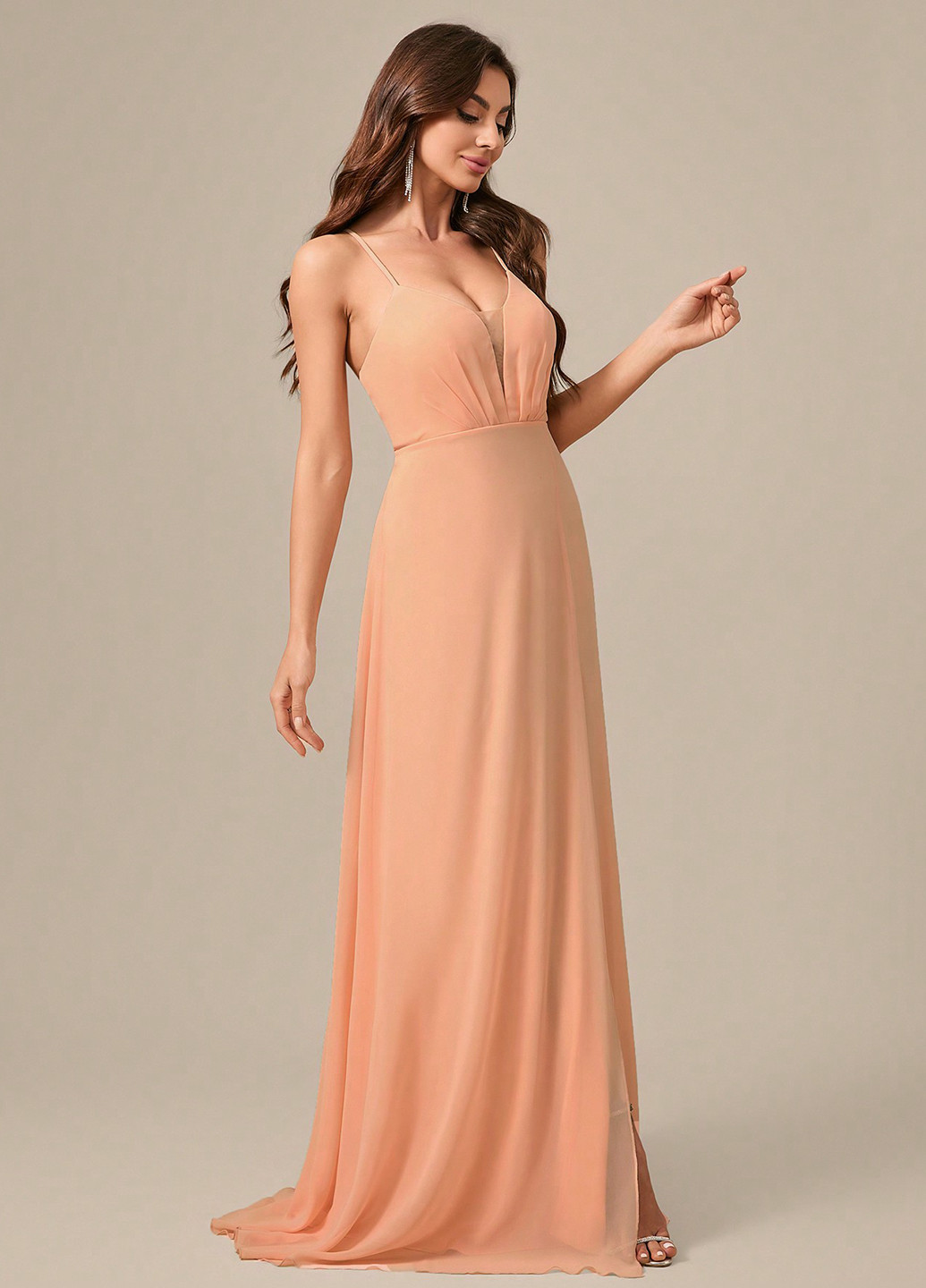 Персиковое вечернее, праздничный платье в греческом стиле, с открытой спиной, с открытыми плечами SHEIN однотонное