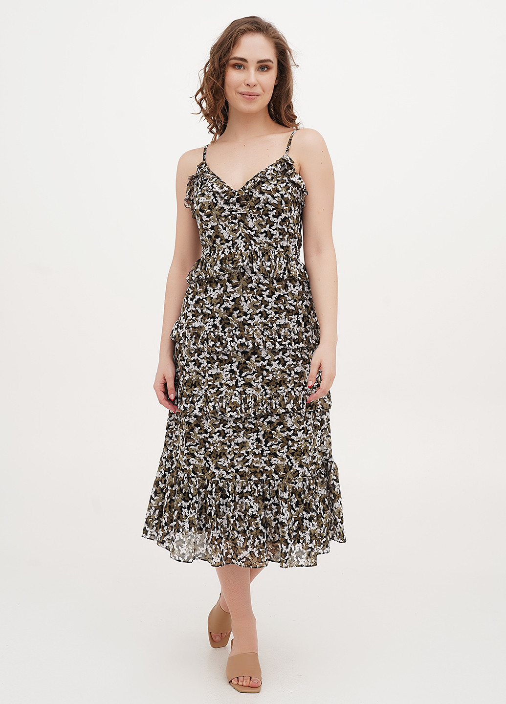 Оливкова (хакі) кежуал сукня Michael Kors з квітковим принтом