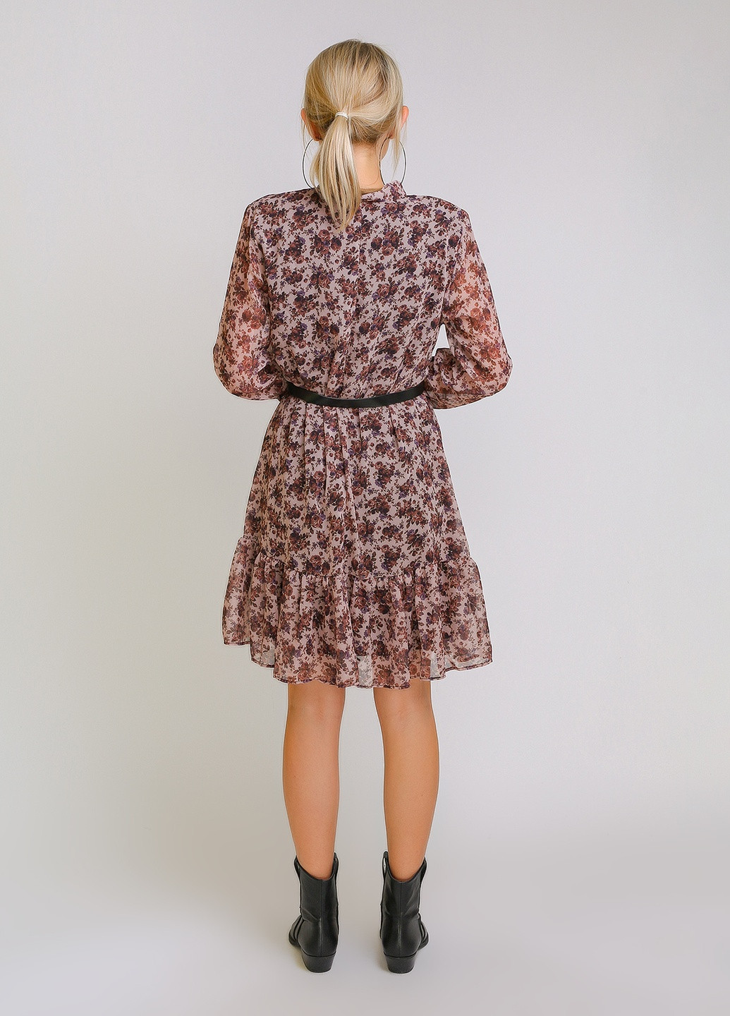 Коричневое кэжуал платье миди узор мелкие розы New Favori Collection с цветочным принтом