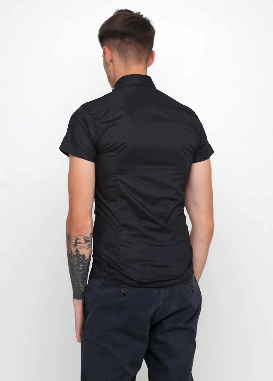 Черная кэжуал рубашка однотонная Cipo & Baxx с коротким рукавом