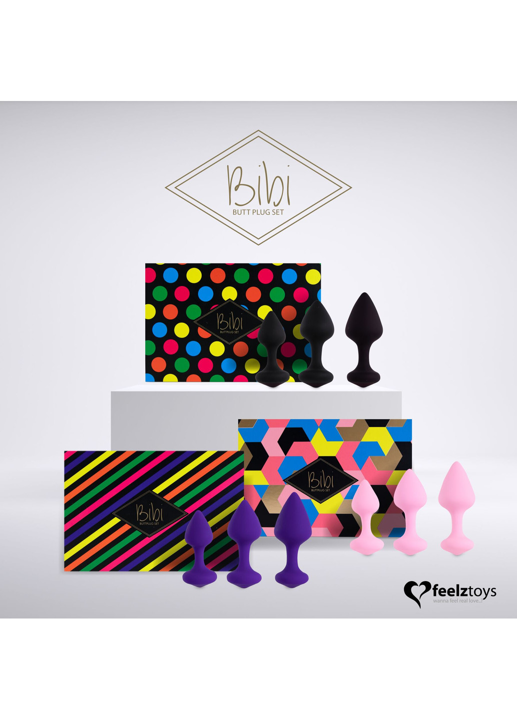 Набір силіконових анальних пробок - Bibi Butt Plug Set 3 pcs Black FeelzToys (252297465)