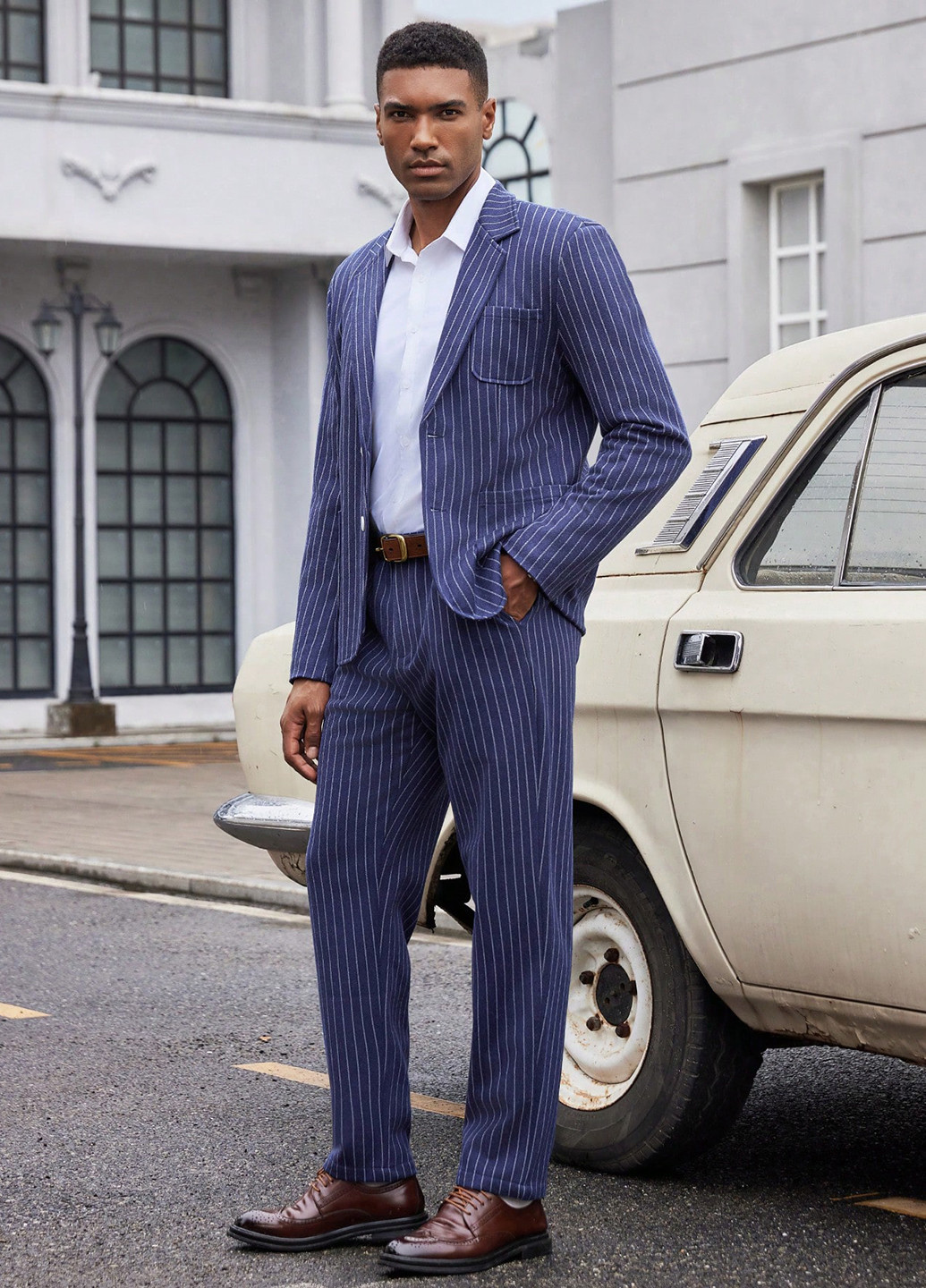 Темно-синій демісезонний костюм (піджак, штани) брючний SHEIN