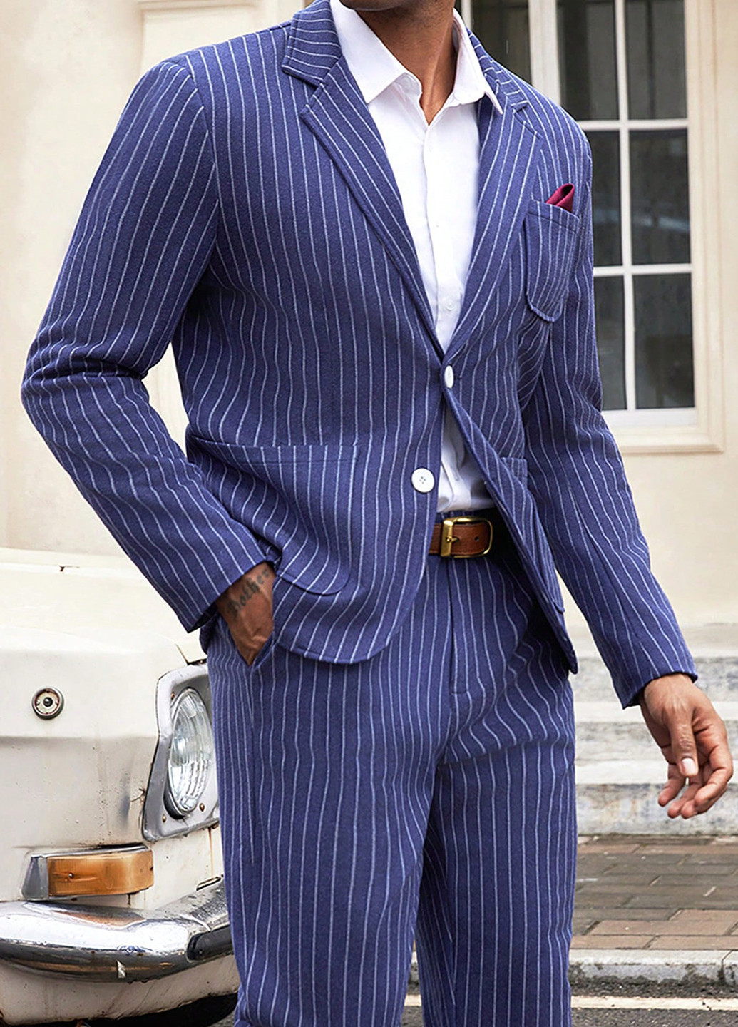 Темно-синій демісезонний костюм (піджак, штани) брючний SHEIN