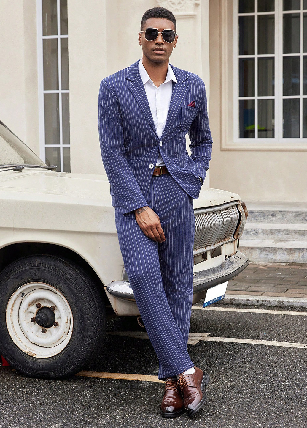 Темно-синій демісезонний костюм (піджак, штани) брючний SHEIN