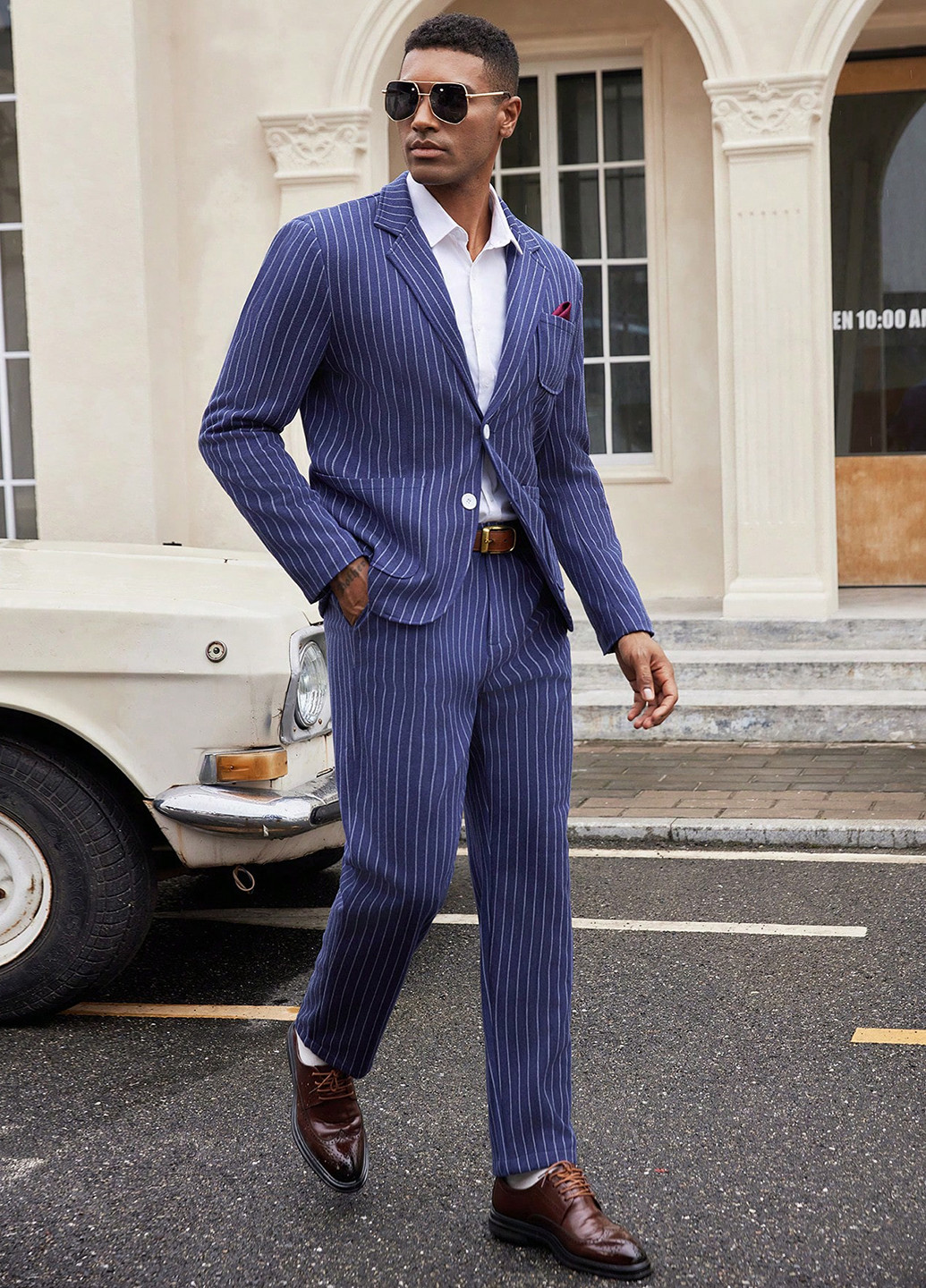 Темно-синій демісезонний костюм (піджак, штани) брючний SHEIN