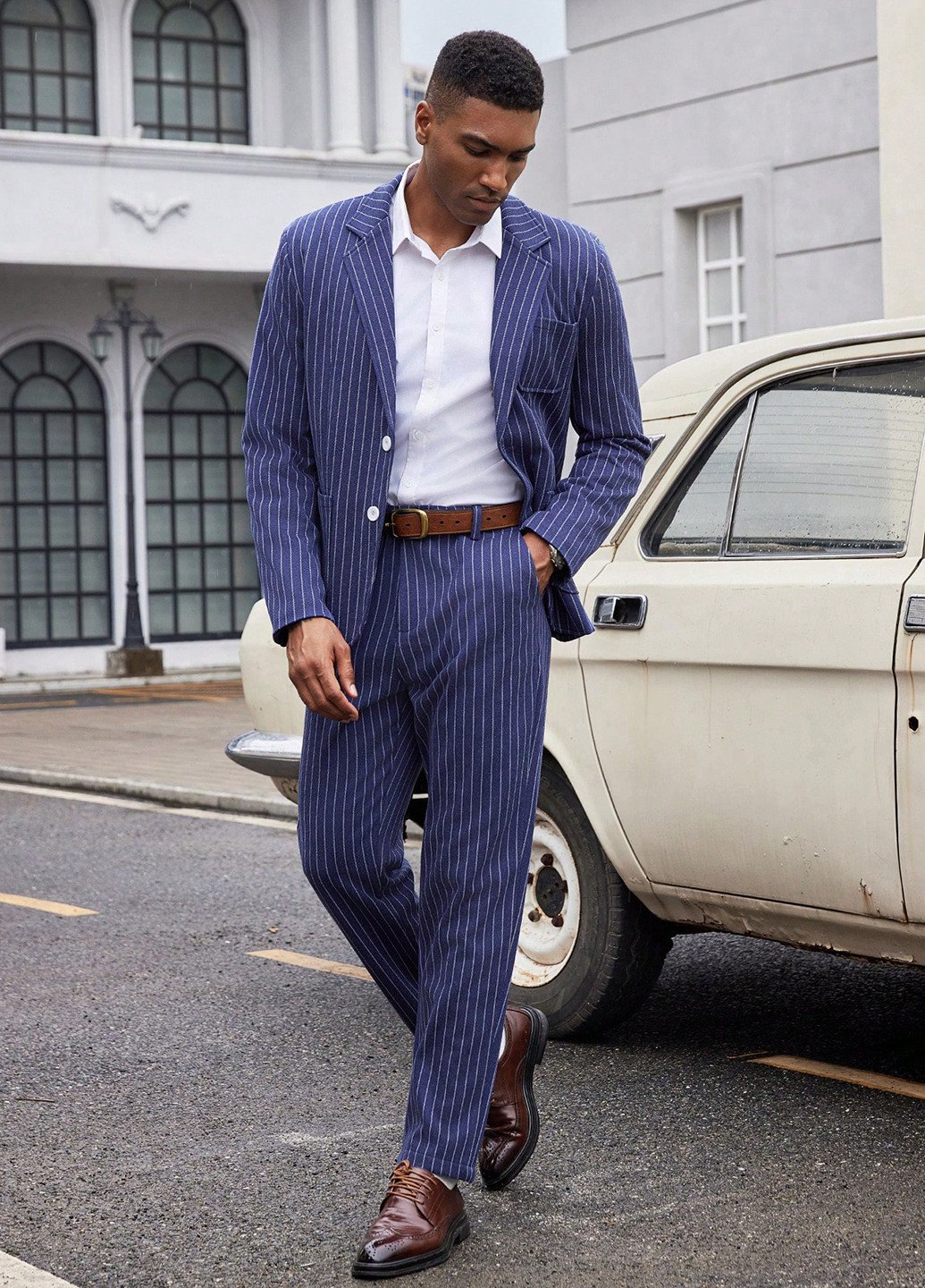 Темно-синій демісезонний костюм (піджак, штани) брючний SHEIN