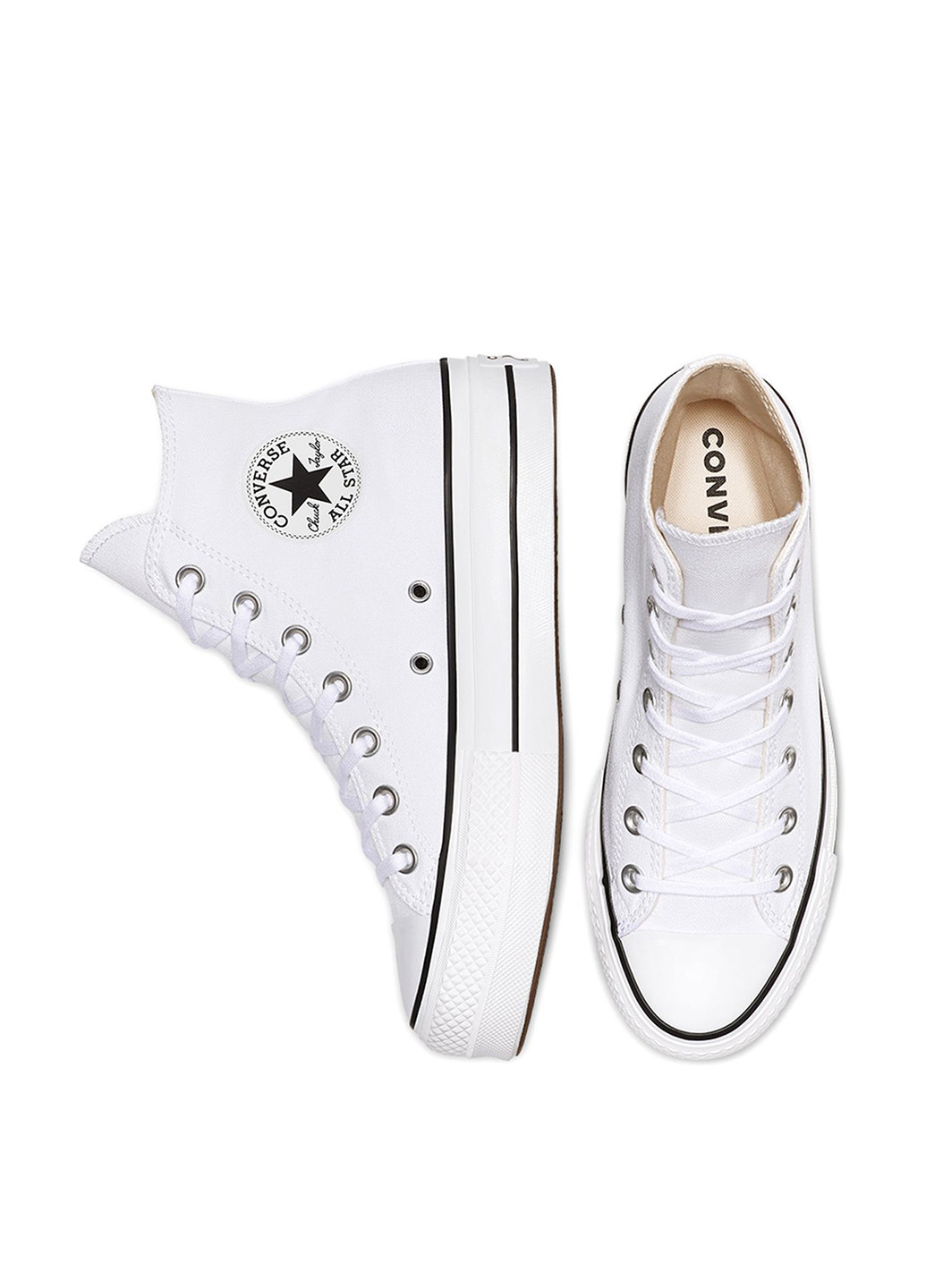 Белые кеды Converse CHUCK TAYLOR ALL STAR LIFT PLATFORM CANVAS с логотипом, с белой подошвой, люверсы