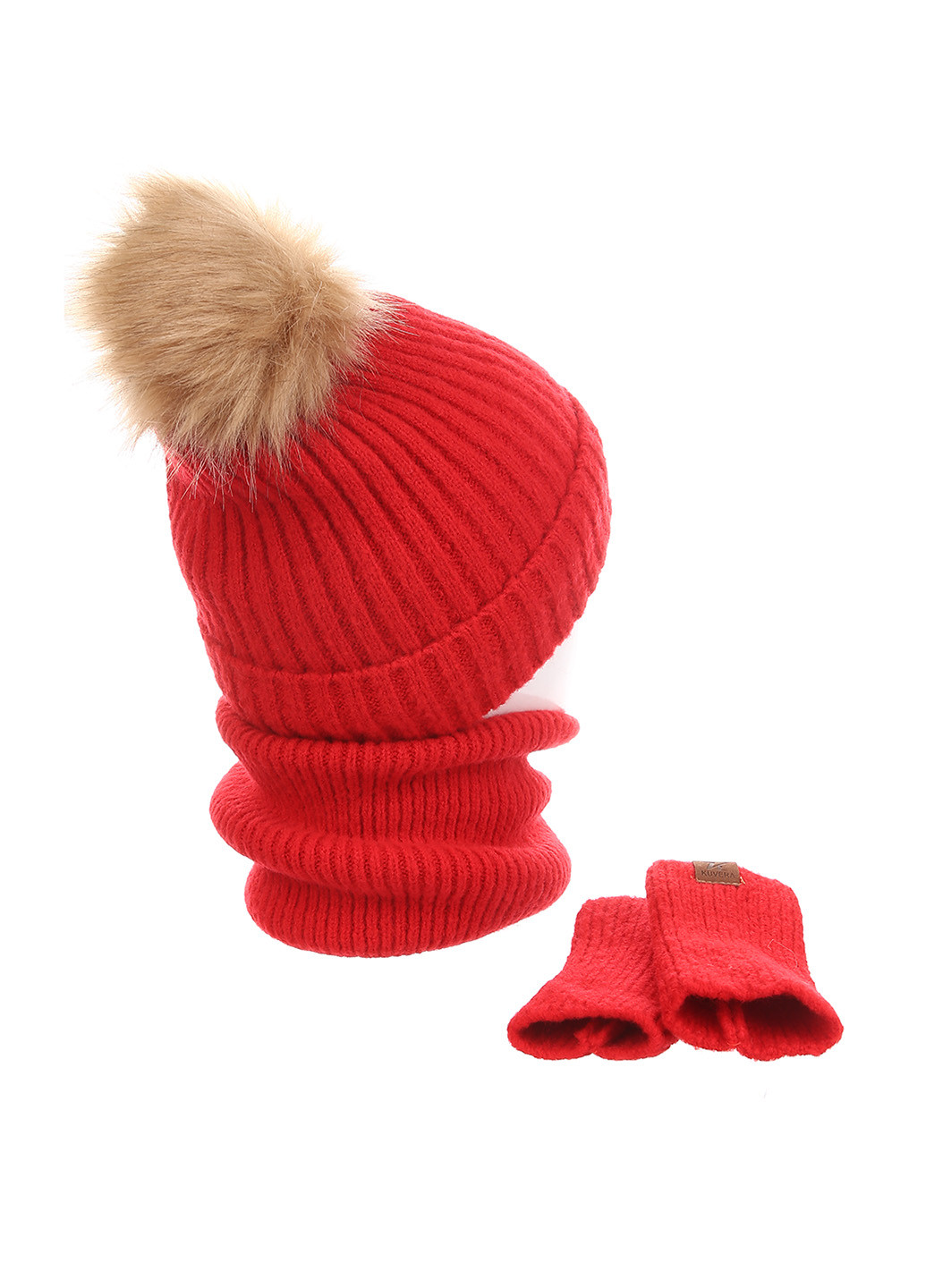 Червоний зимній комплект (шапка, снуд, мітенки) No Brand