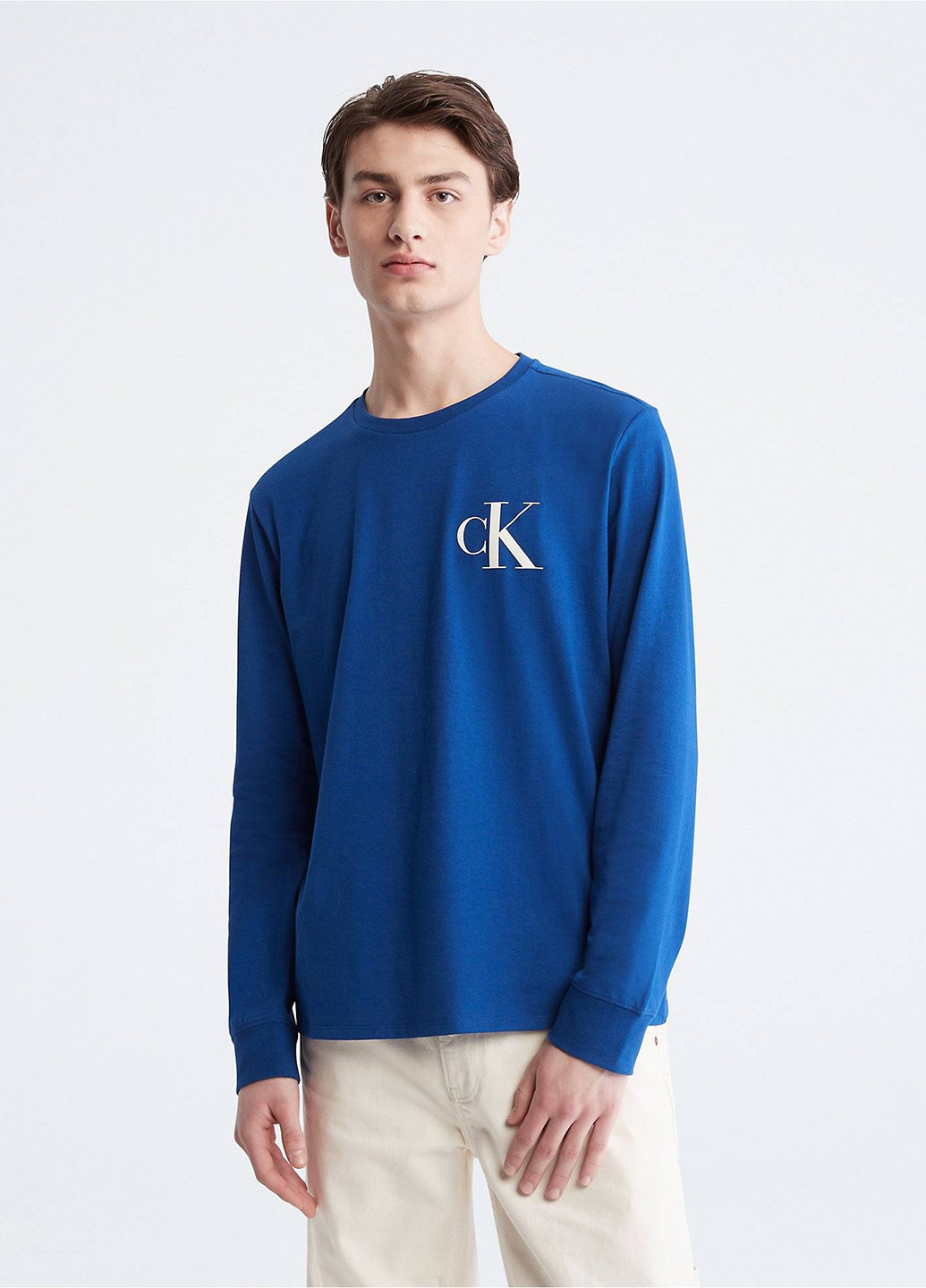 Лонгслів Calvin Klein логотип синій кежуали бавовна