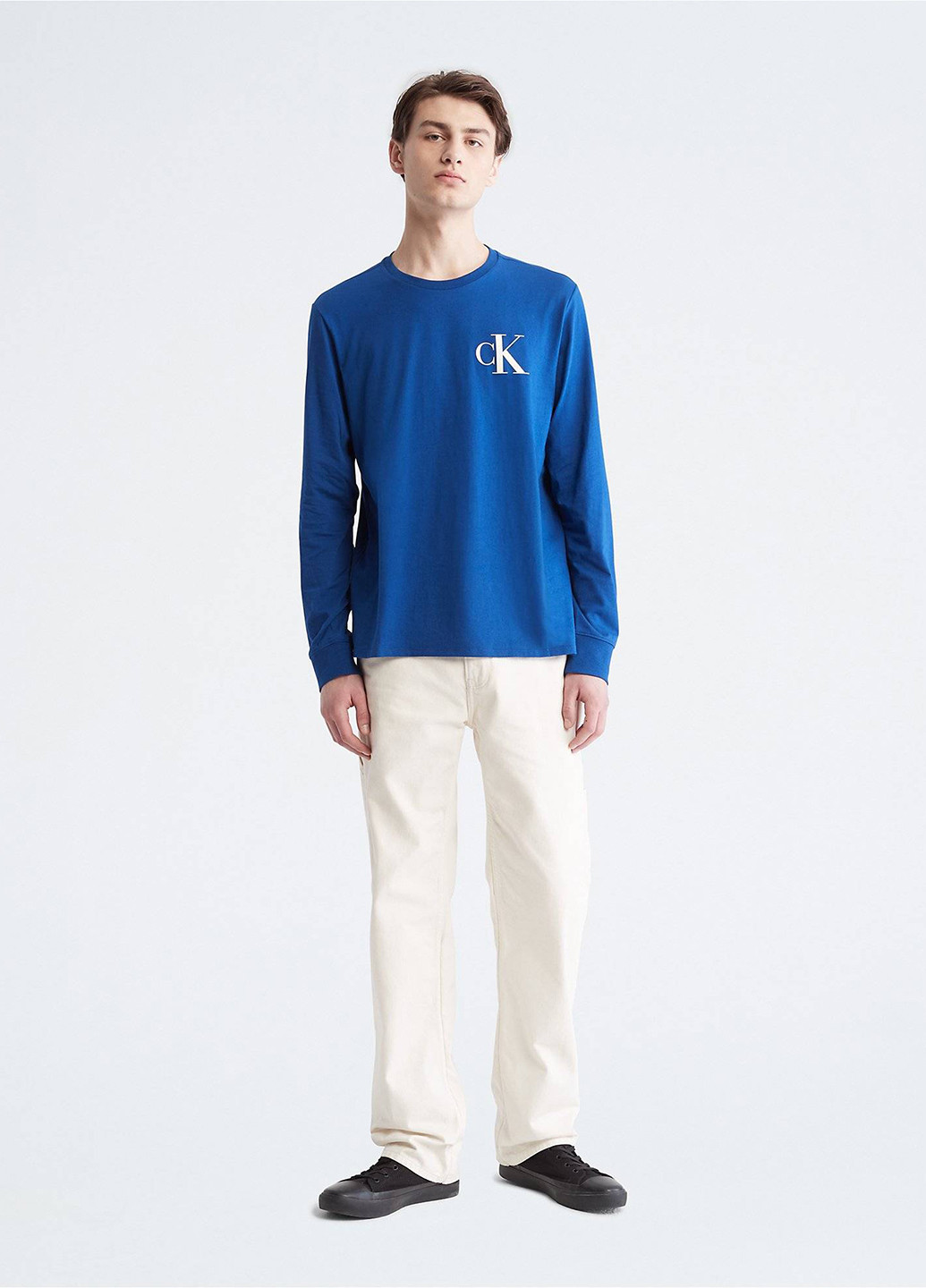 Синий демисезонный кэжуал лонгслив Calvin Klein с логотипом