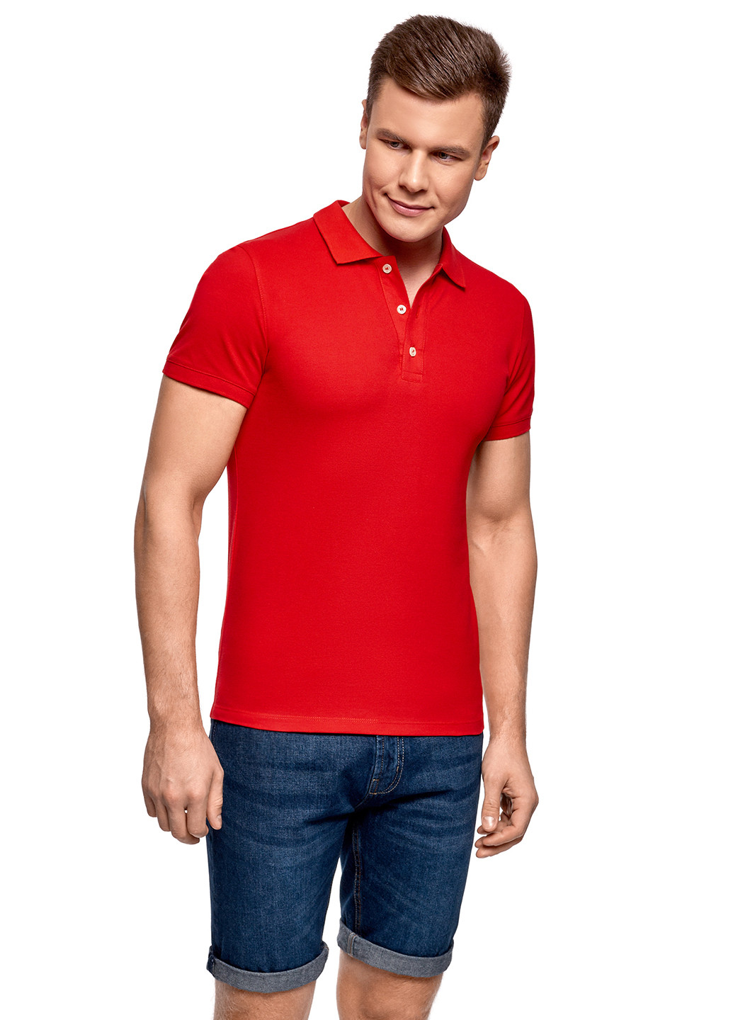 Красная футболка-поло для мужчин Oodji однотонная