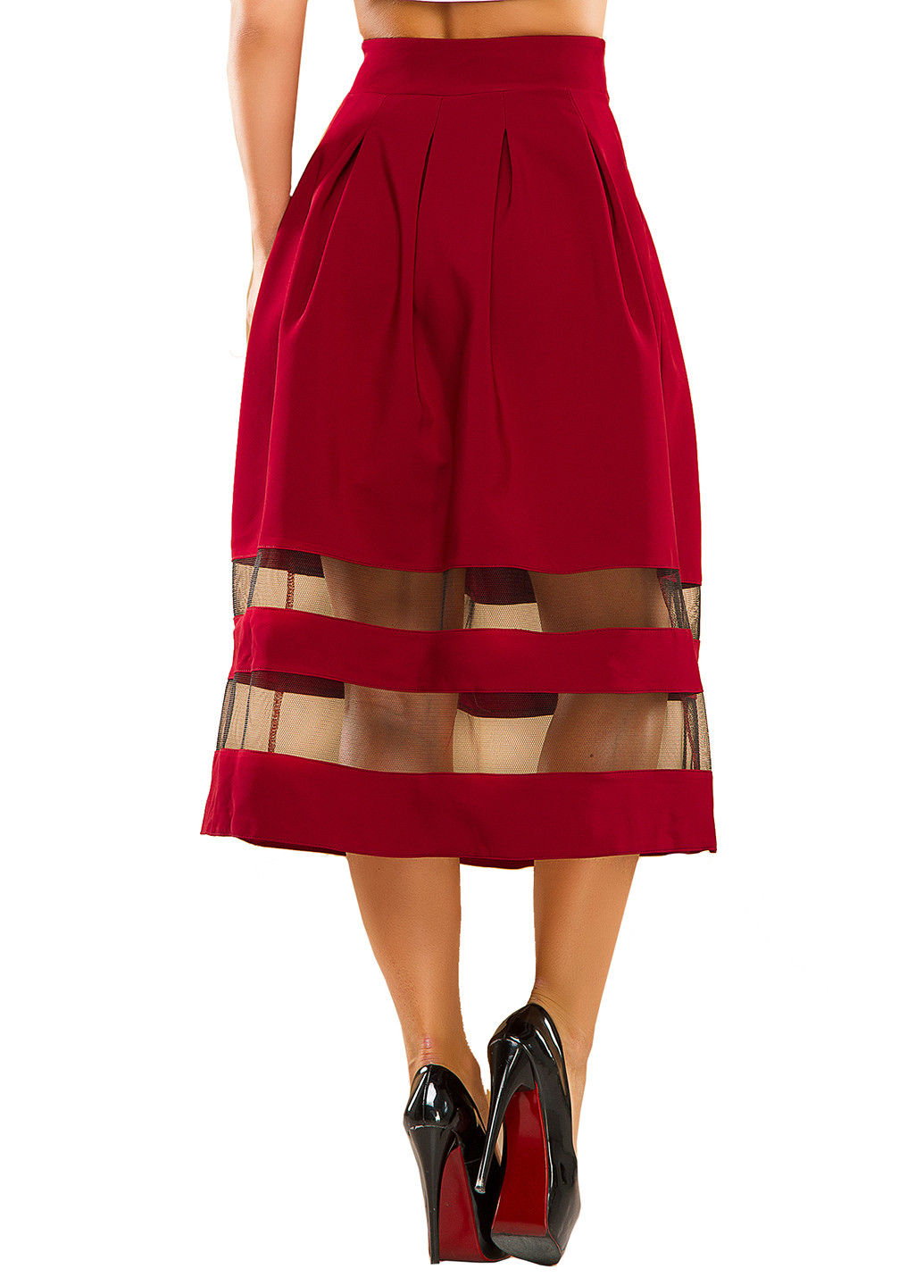 Бордовая кэжуал однотонная юбка Lady Style клешированная