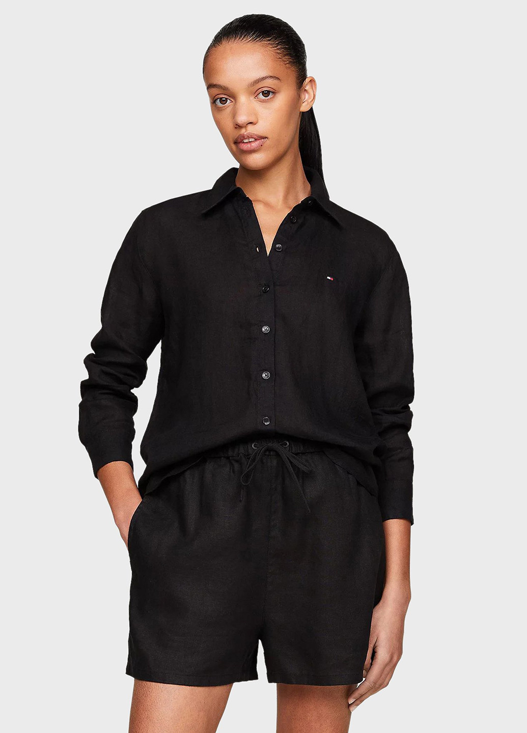 Черная кэжуал рубашка однотонная Tommy Hilfiger
