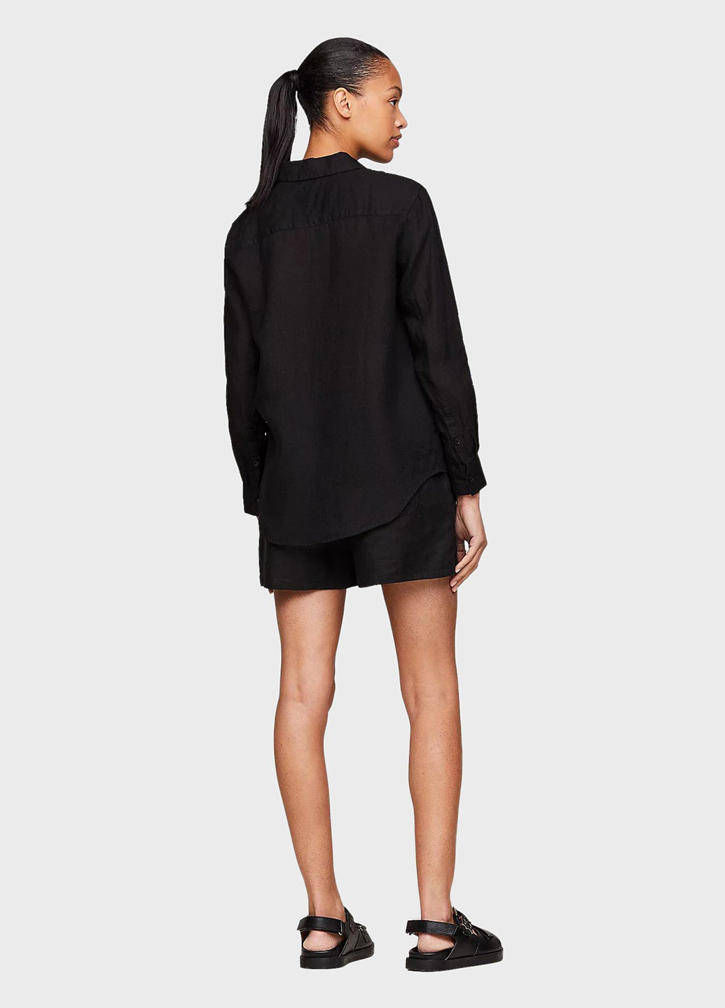 Черная кэжуал рубашка однотонная Tommy Hilfiger