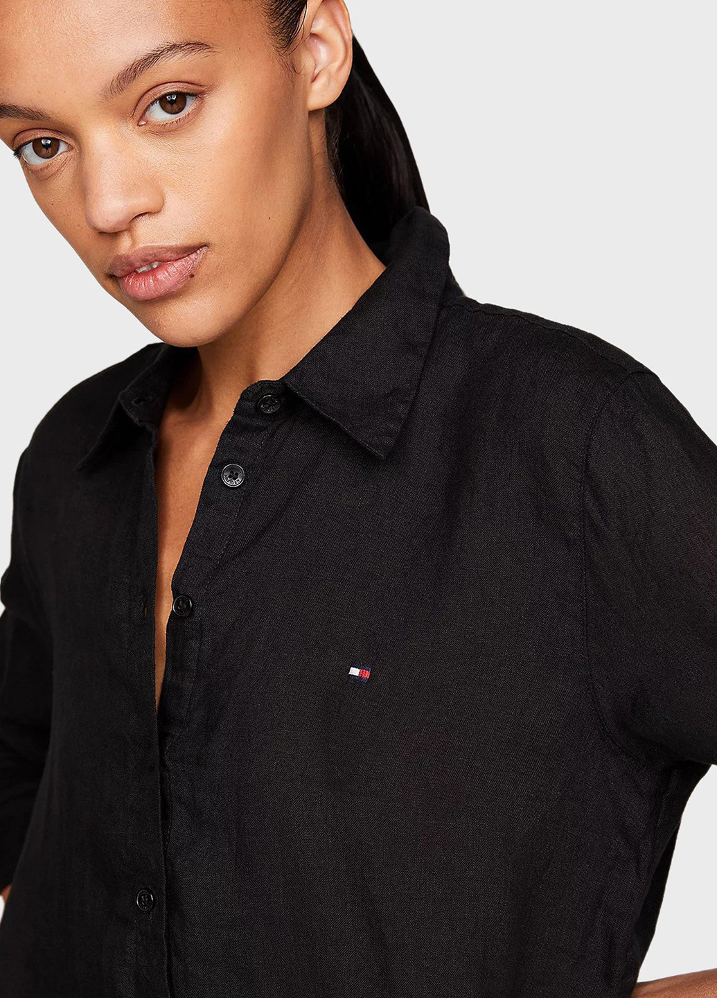 Черная кэжуал рубашка однотонная Tommy Hilfiger