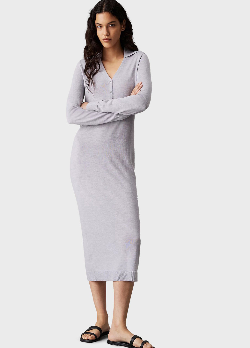 Серое кэжуал платье платье-свитер Calvin Klein меланжевое