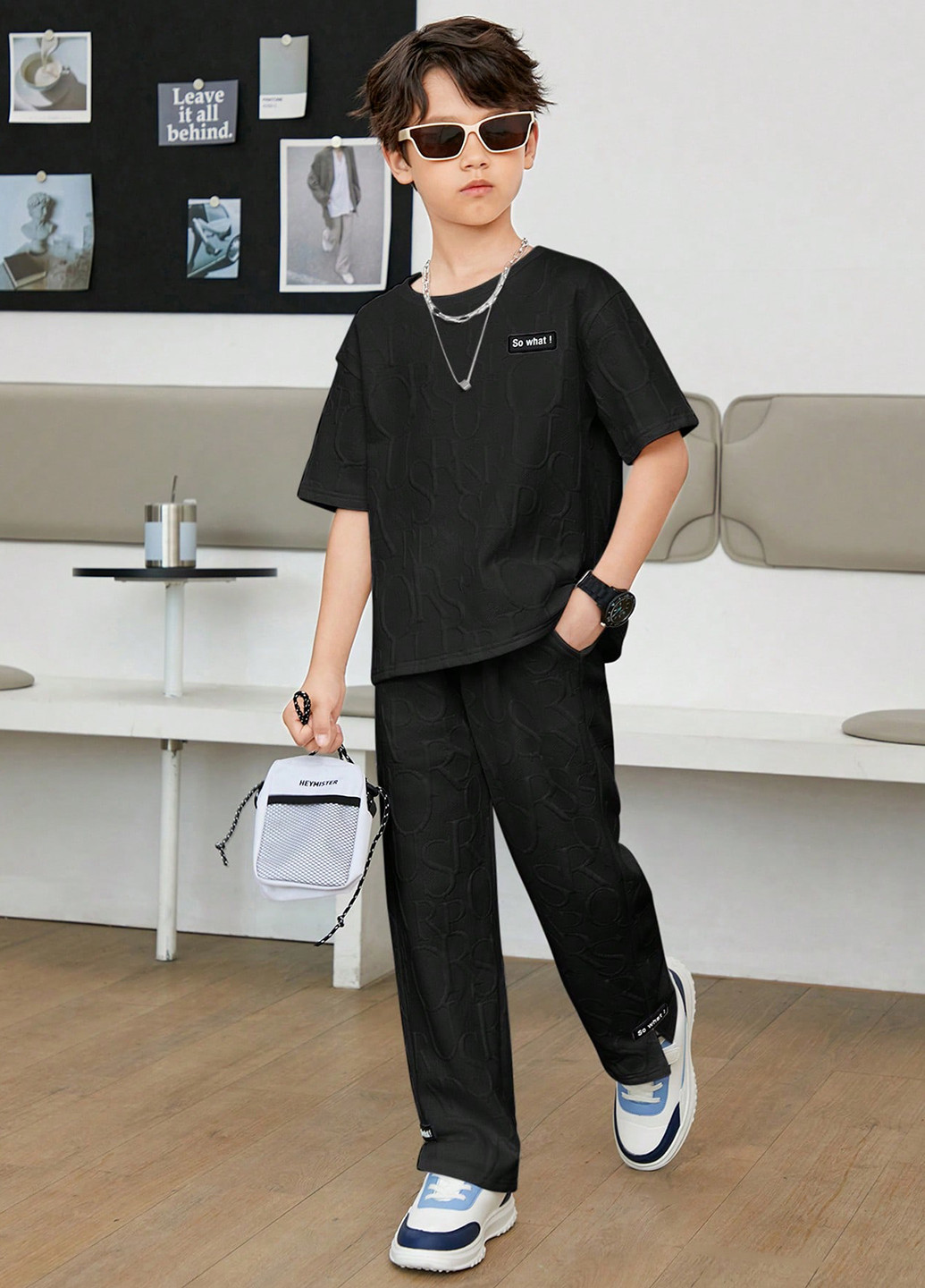 Чорний літній костюм (футболка, штани) брючний SHEIN