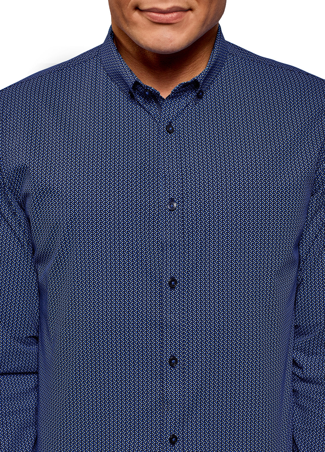 Темно-синяя кэжуал рубашка в клетку Oodji с длинным рукавом