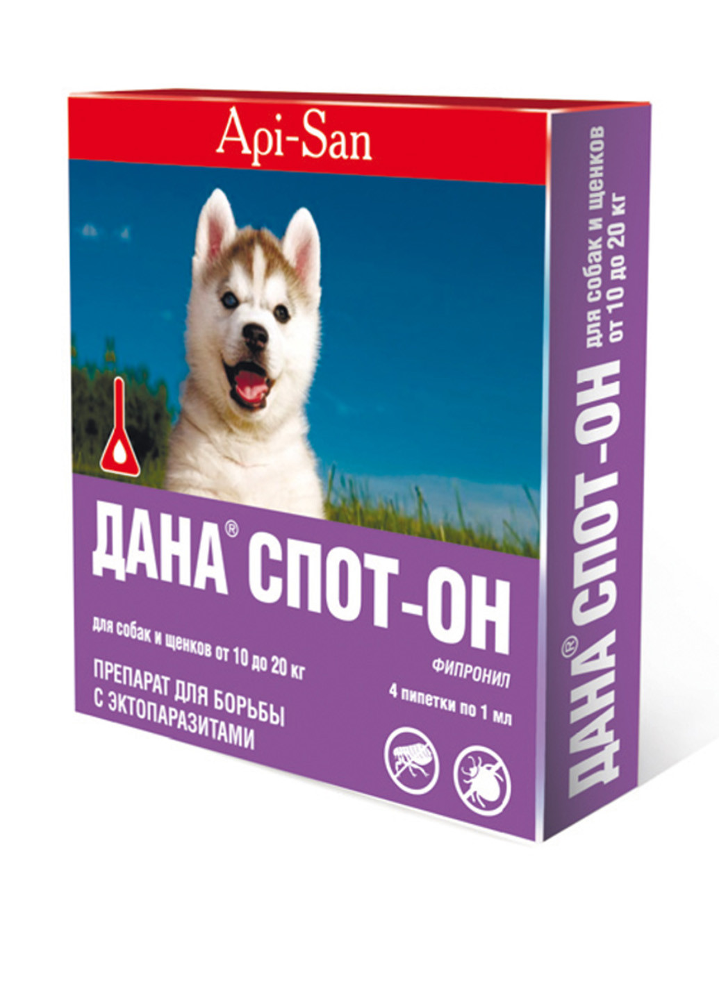 Капли Дана Спот-Он капли для собак и щенков на 10-20 кг (4 пипетки), 1 мл Апи-Сан (84058114)