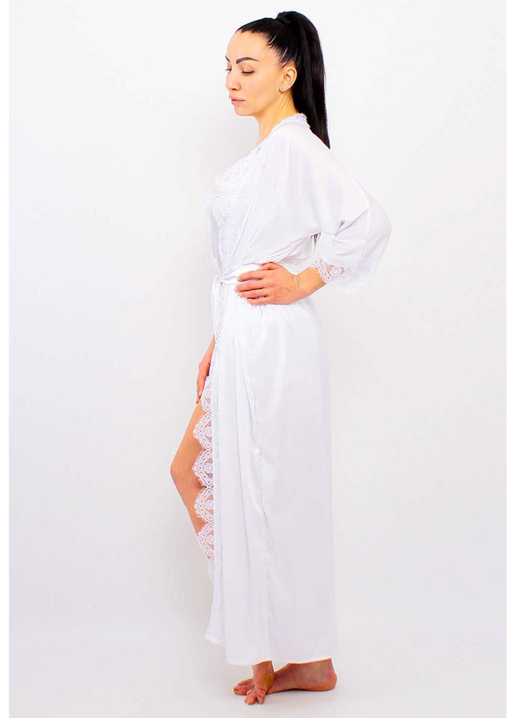 Белый демисезонный комплект халат + майка + шорты Ghazel