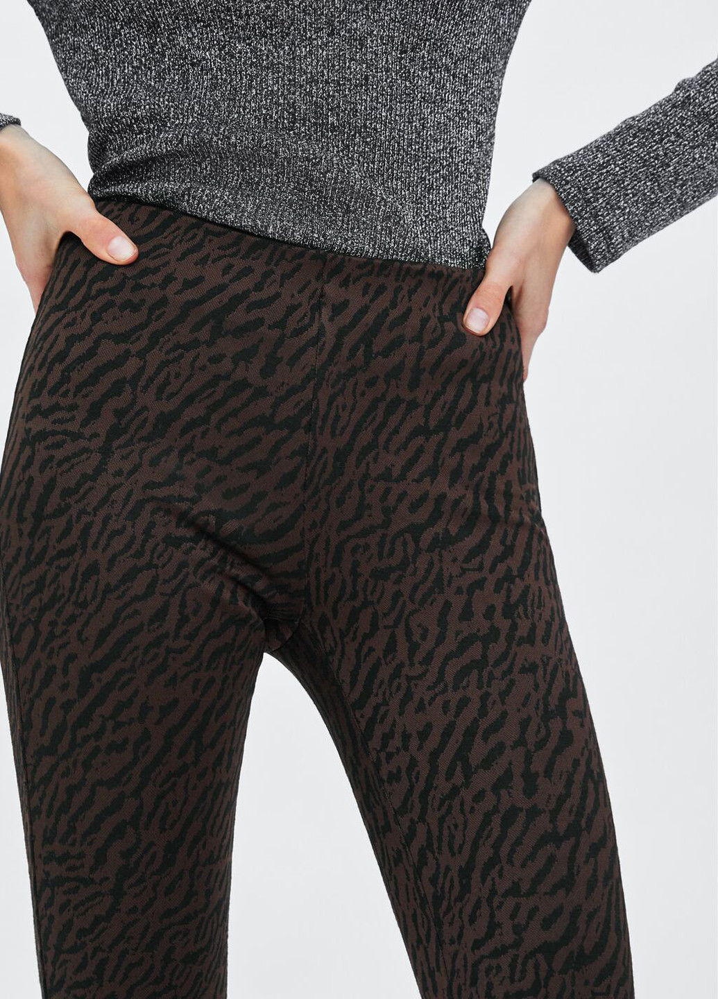 Коричневые кэжуал демисезонные клеш брюки Zara