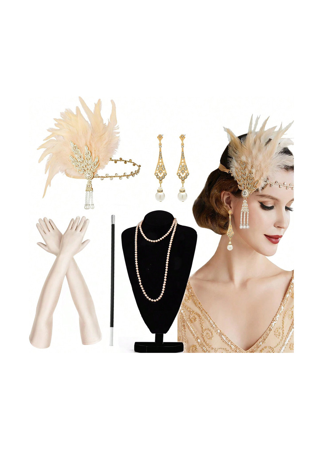 Набор аксессуаров (ободок, бусы, серьги, перчатки) SHEIN (346790447)