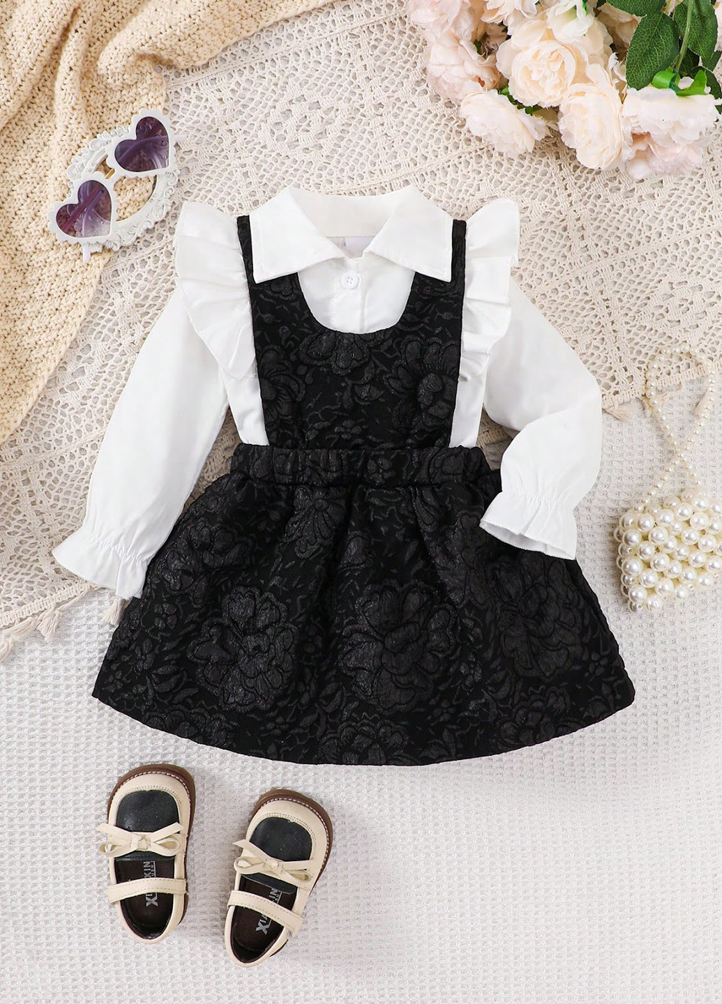 Черно-белый демисезонный комплект (блуза, сарафан) SHEIN