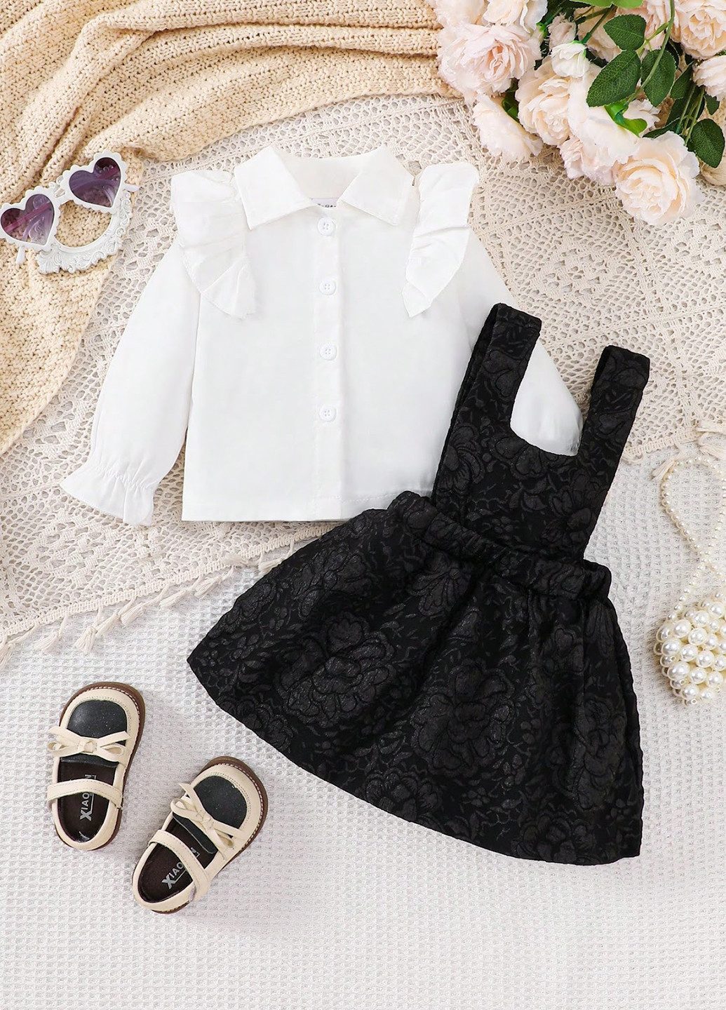 Черно-белый демисезонный комплект (блуза, сарафан) SHEIN