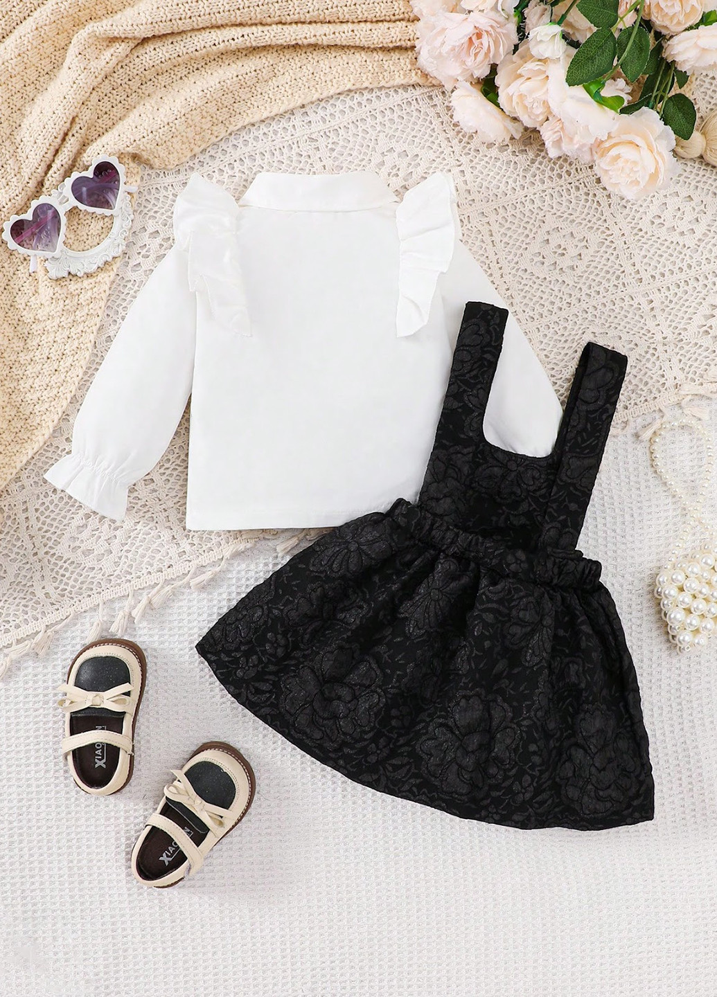 Черно-белый демисезонный комплект (блуза, сарафан) SHEIN