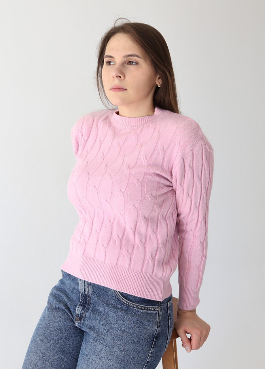 Розовый демисезонный свитер женский розовый прямой с косами JEANSclub Прямая