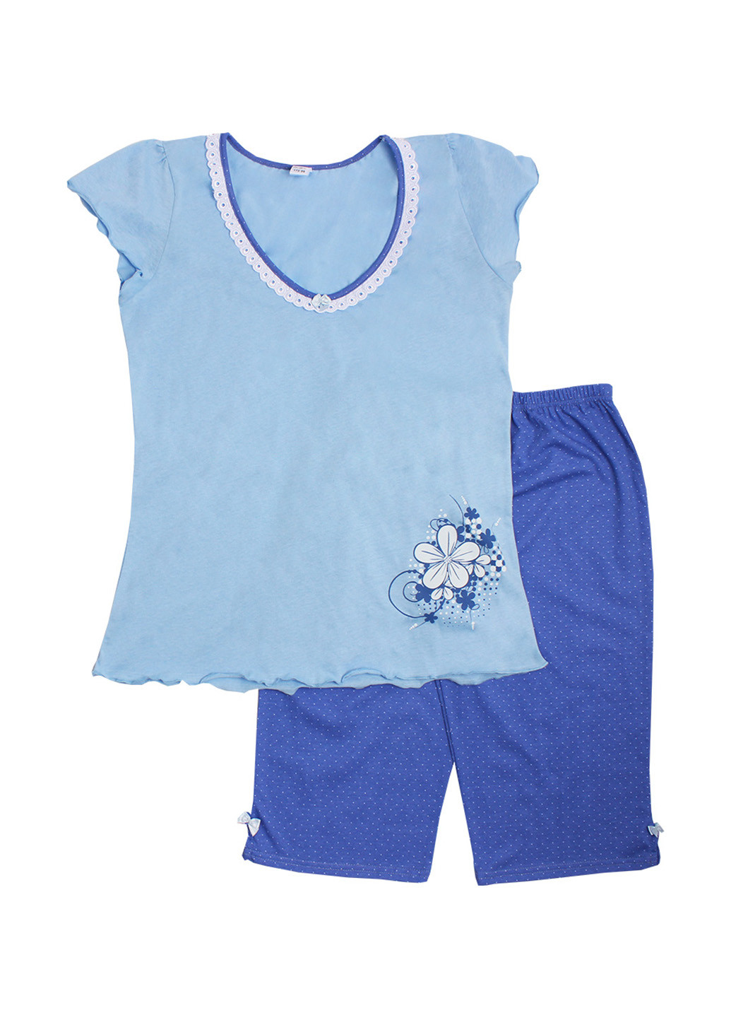 Голубой летний комплект (футболка, капри) Валери-Текс
