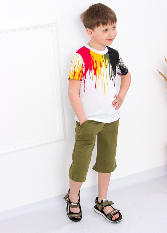 Оливковий (хакі) літній комплект для хлопчика (футболка+бриджі) Носи своє 6187