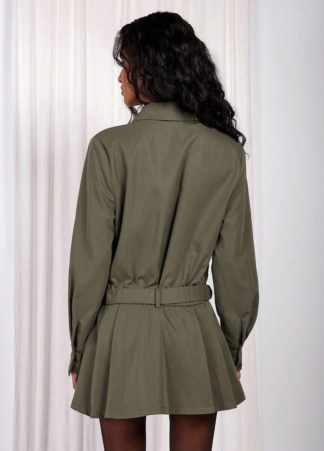 Оливковое (хаки) кэжуал платье SHEIN однотонное