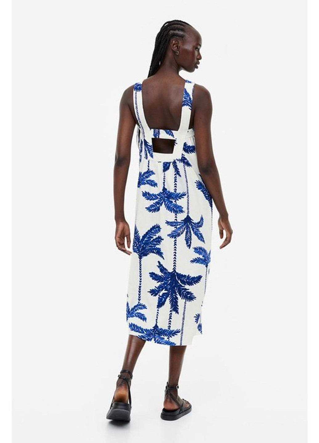 Молочное кэжуал платье с открытой спиной H&M с рисунком