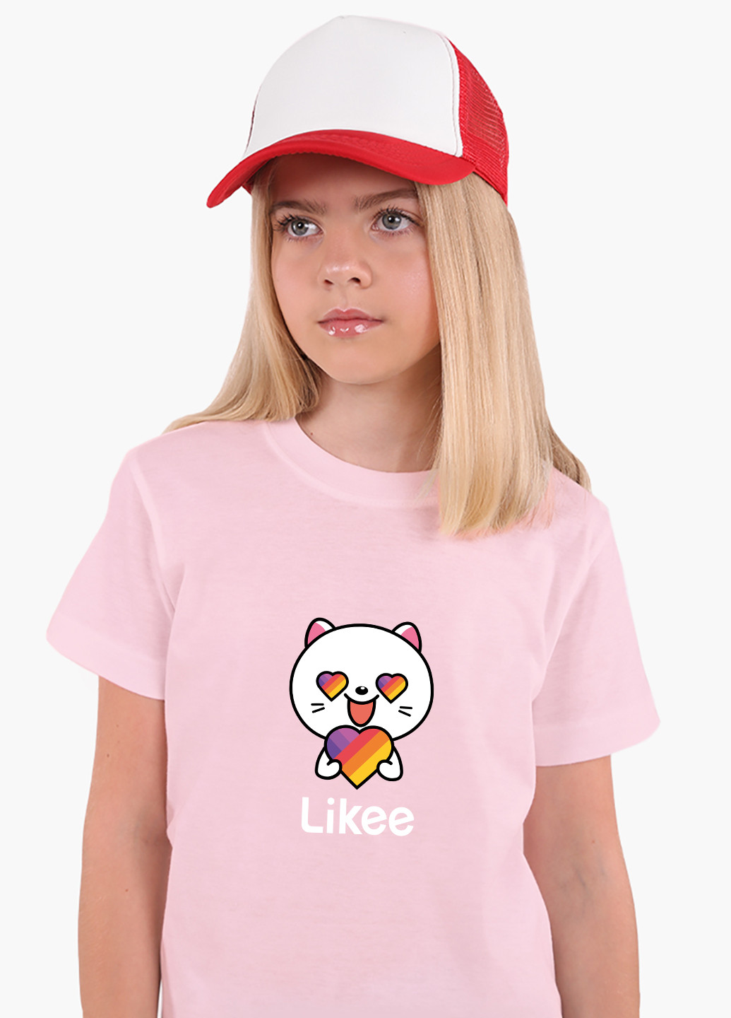 Розовая демисезонная футболка детская лайк котик (likee cat)(9224-1036) MobiPrint