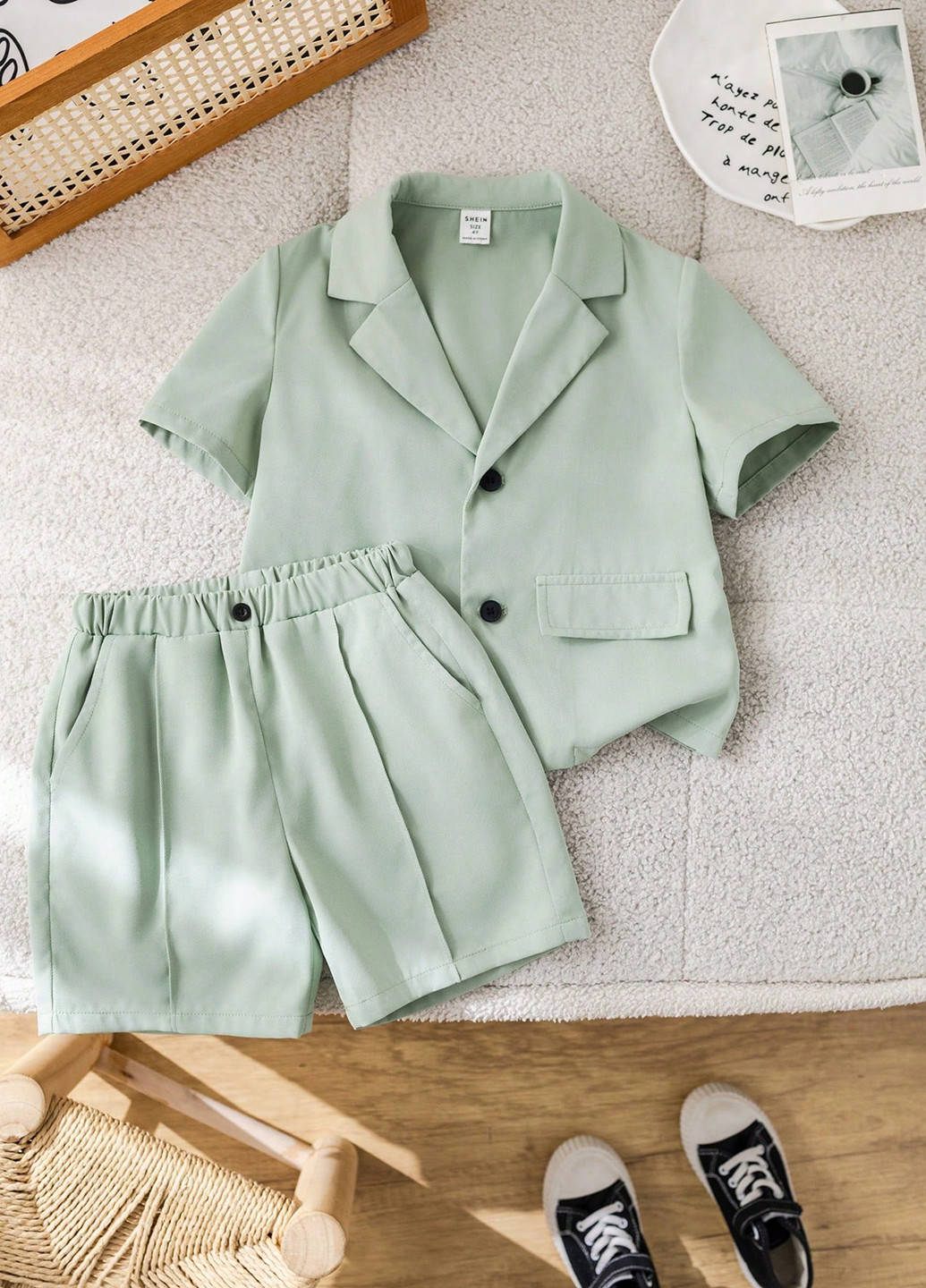 М'ятний літній костюм (піджак, шорти) з шортами SHEIN