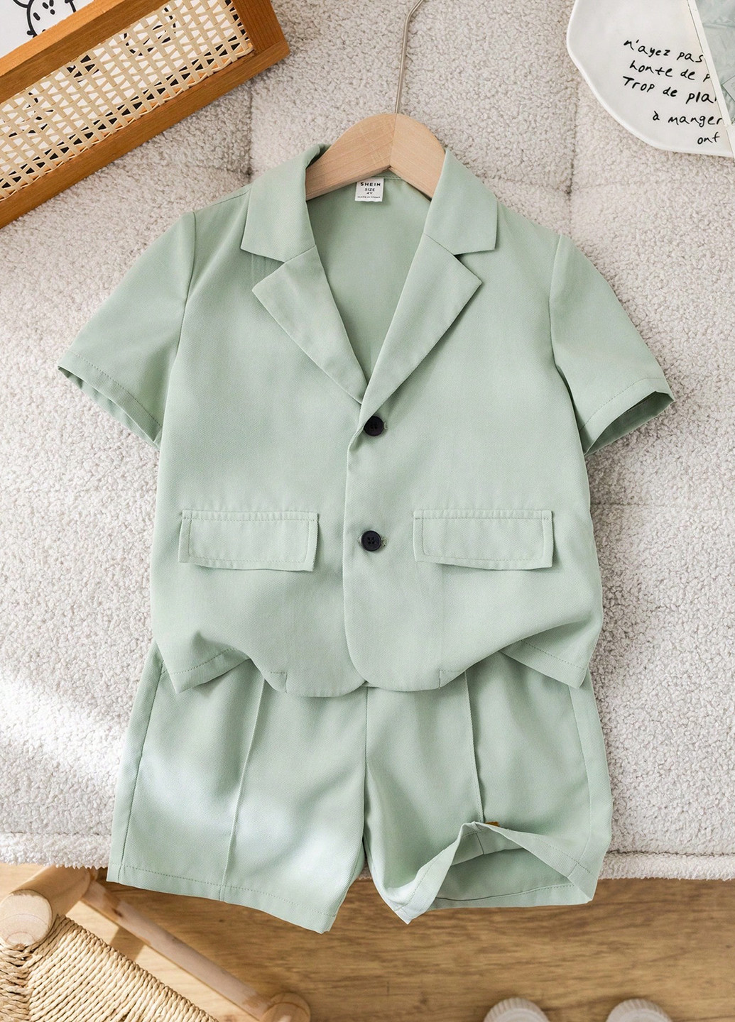 М'ятний літній костюм (піджак, шорти) з шортами SHEIN