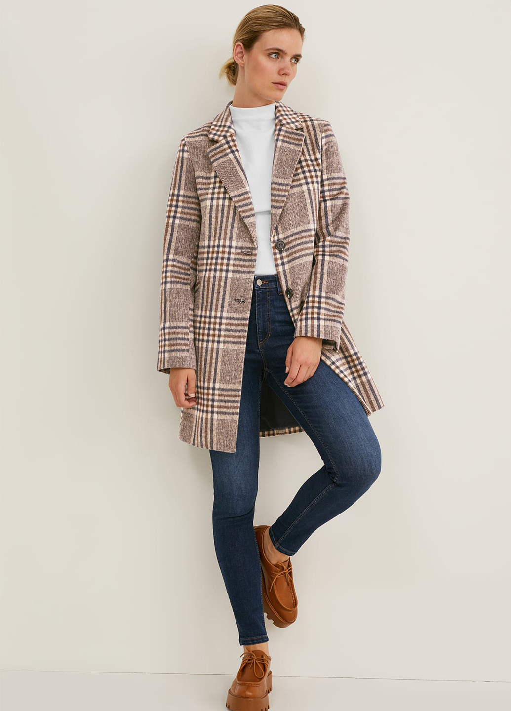 Бежевое демисезонное Пальто однобортное C&A