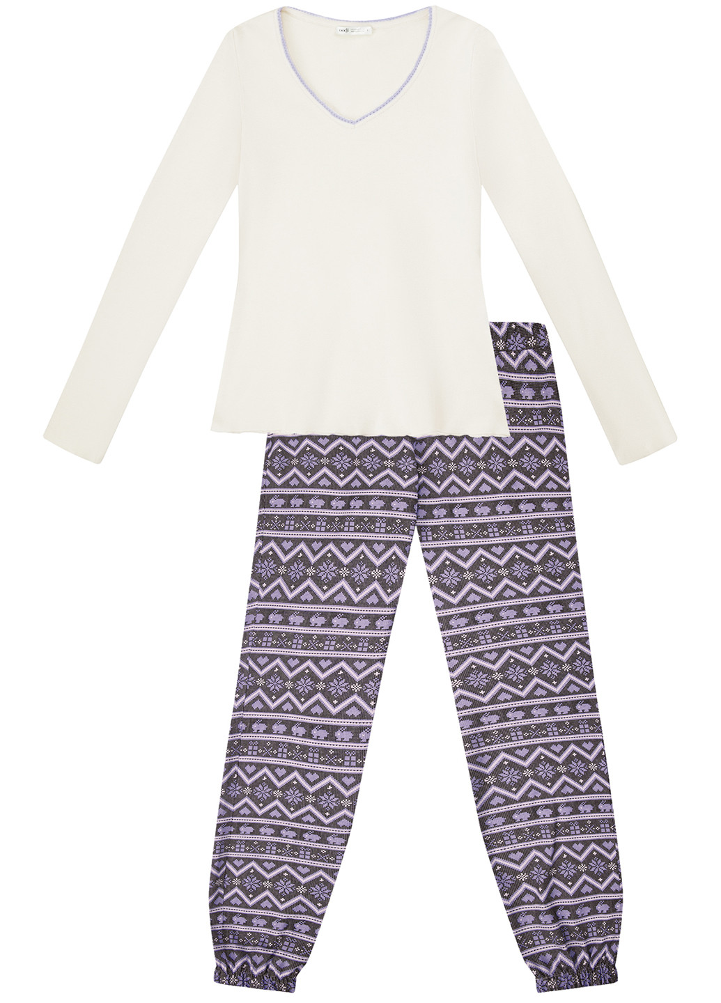 Белая всесезон пижама (лонгслив, брюки) Oodji