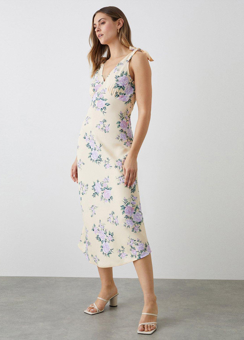 Светло-бежевое кэжуал платье Dorothy Perkins с цветочным принтом