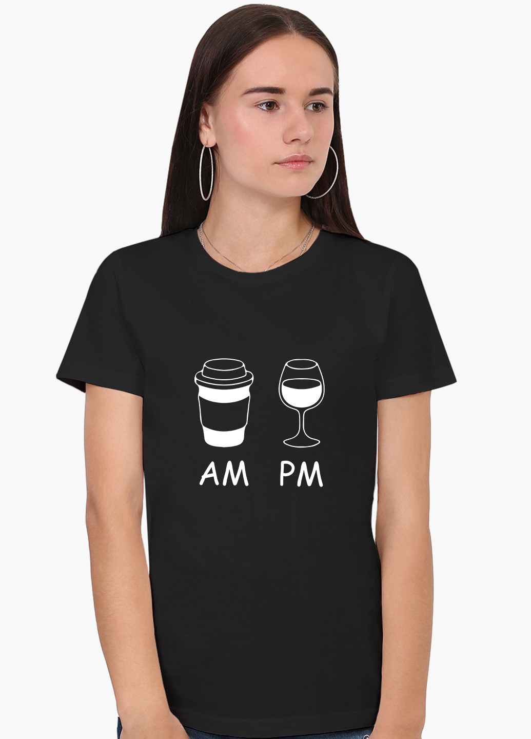 Чорна демісезон футболка жіноча кава вранці, вино вночі am / pm (8976-1640) xxl MobiPrint