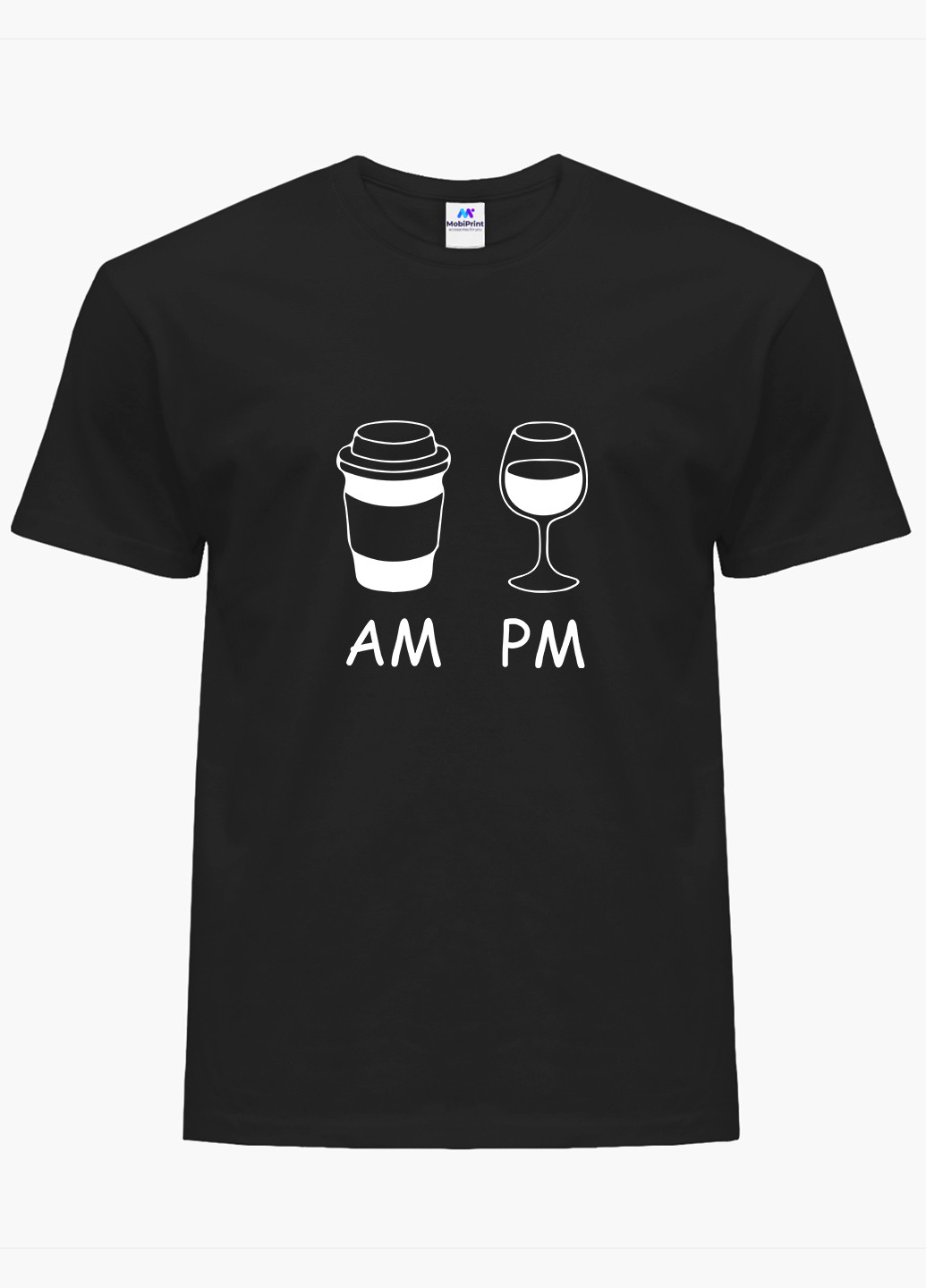 Черная демисезон футболка женская кофе утром вино ночью am/pm (coffee in the morning wine at night) (8976-1640) xxl MobiPrint