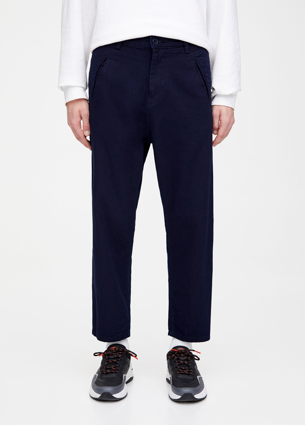 Темно-синие кэжуал демисезонные классические брюки Pull & Bear