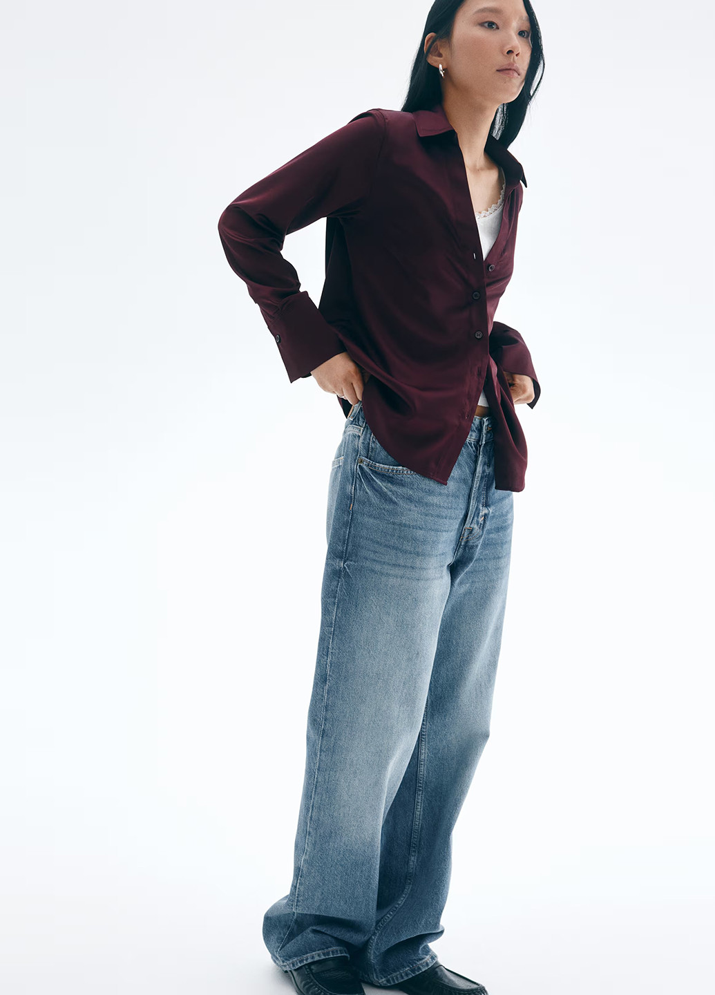 Бордовая кэжуал рубашка однотонная H&M