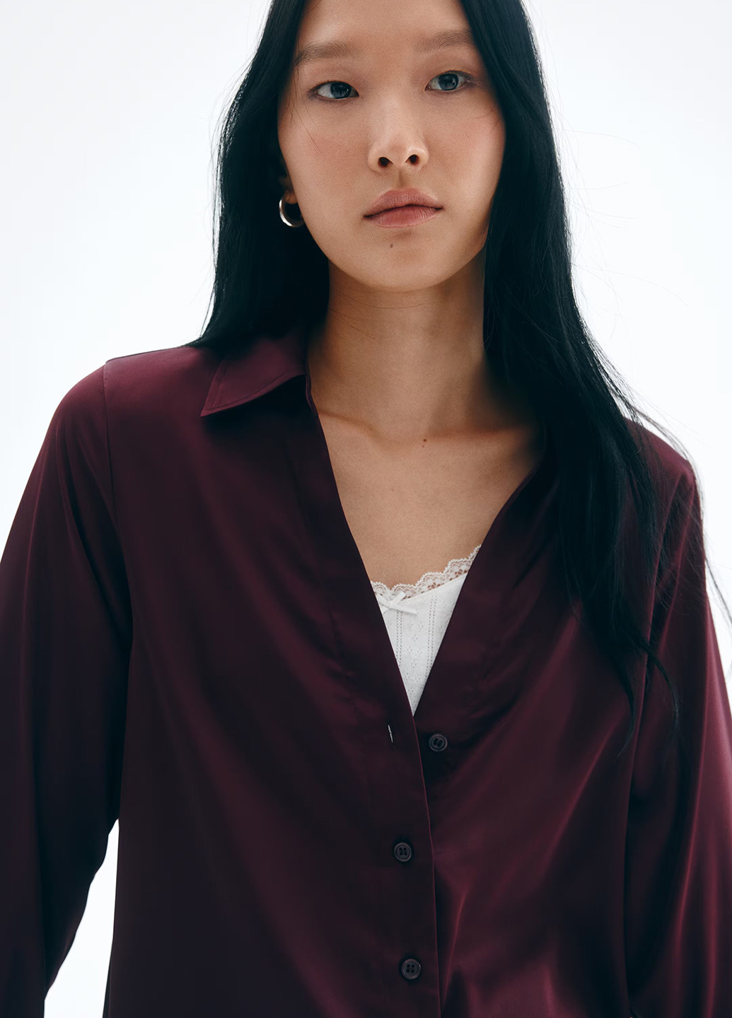 Бордовая кэжуал рубашка однотонная H&M