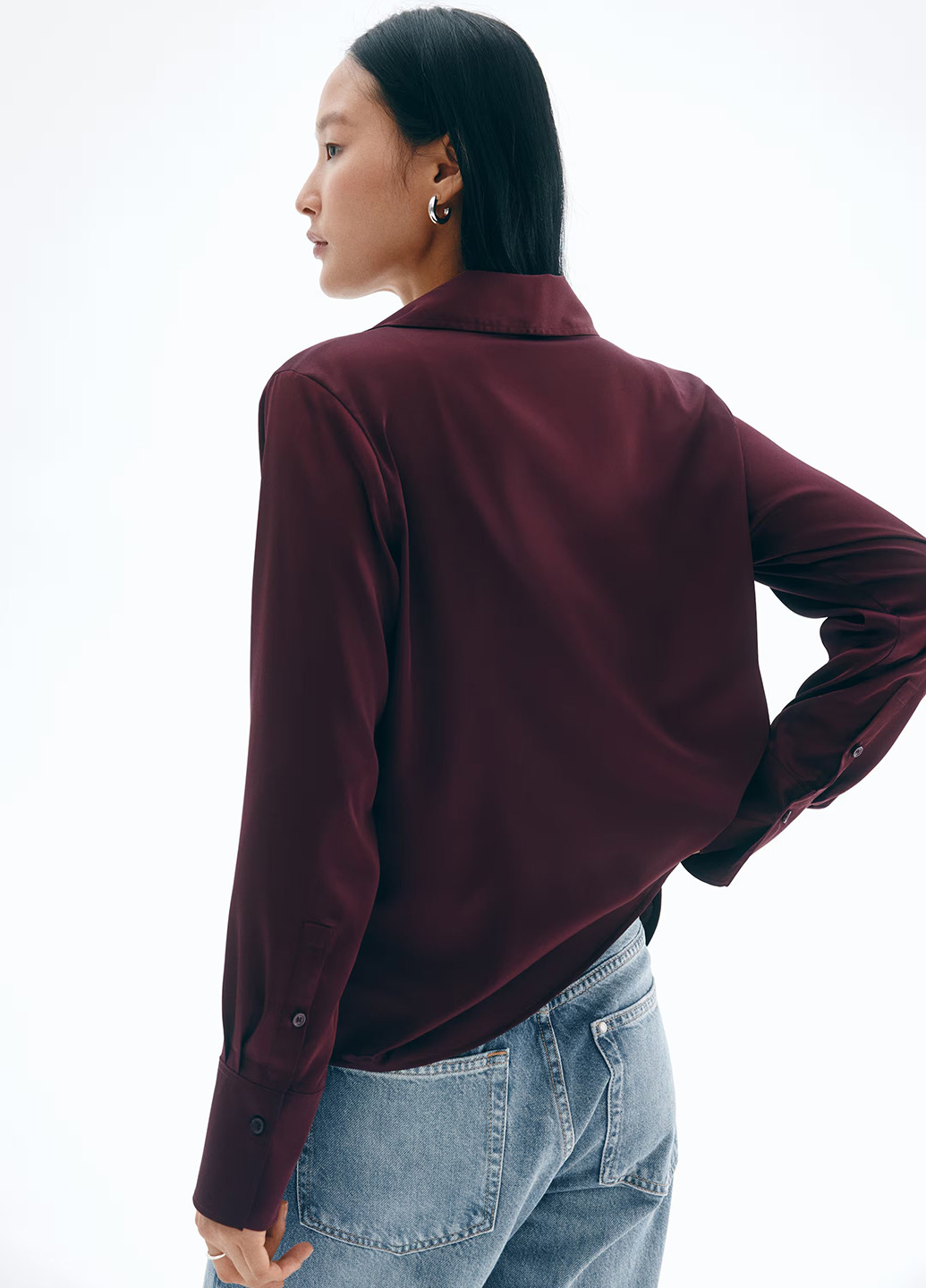 Бордовая кэжуал рубашка однотонная H&M