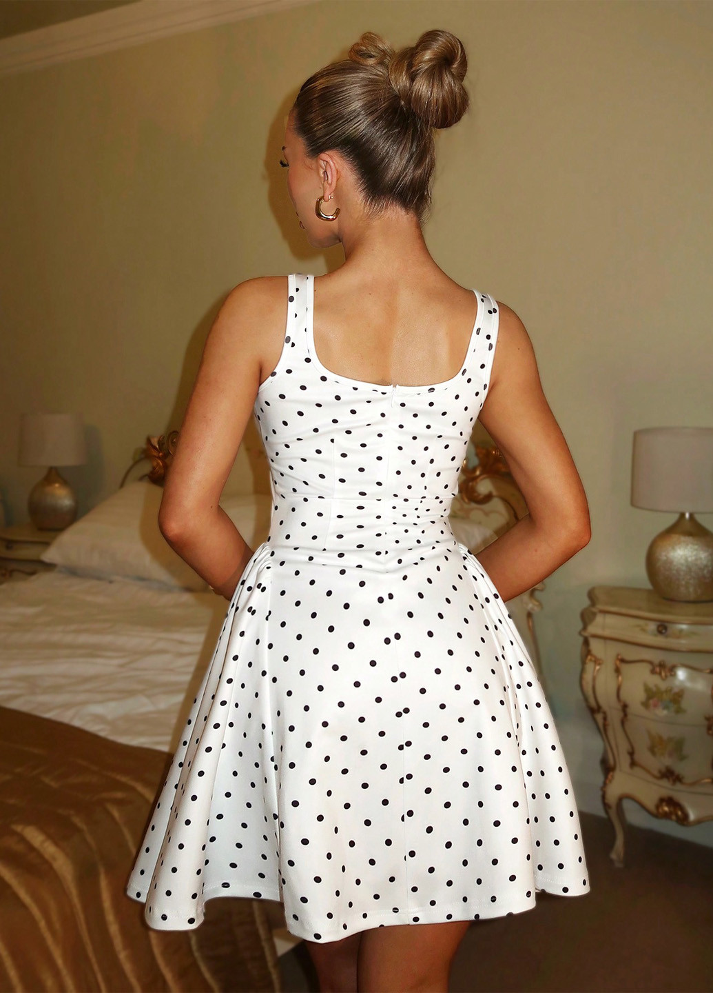 Белое кэжуал платье а-силуэт SHEIN в горошек